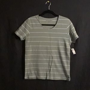 Shirt ,olive colored w/white stripes